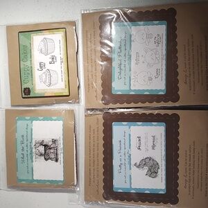 Unity Stamp Co 4 Sets Cling Red Rubber Stamps, Cupcakes, Deer, Peacock, Bees